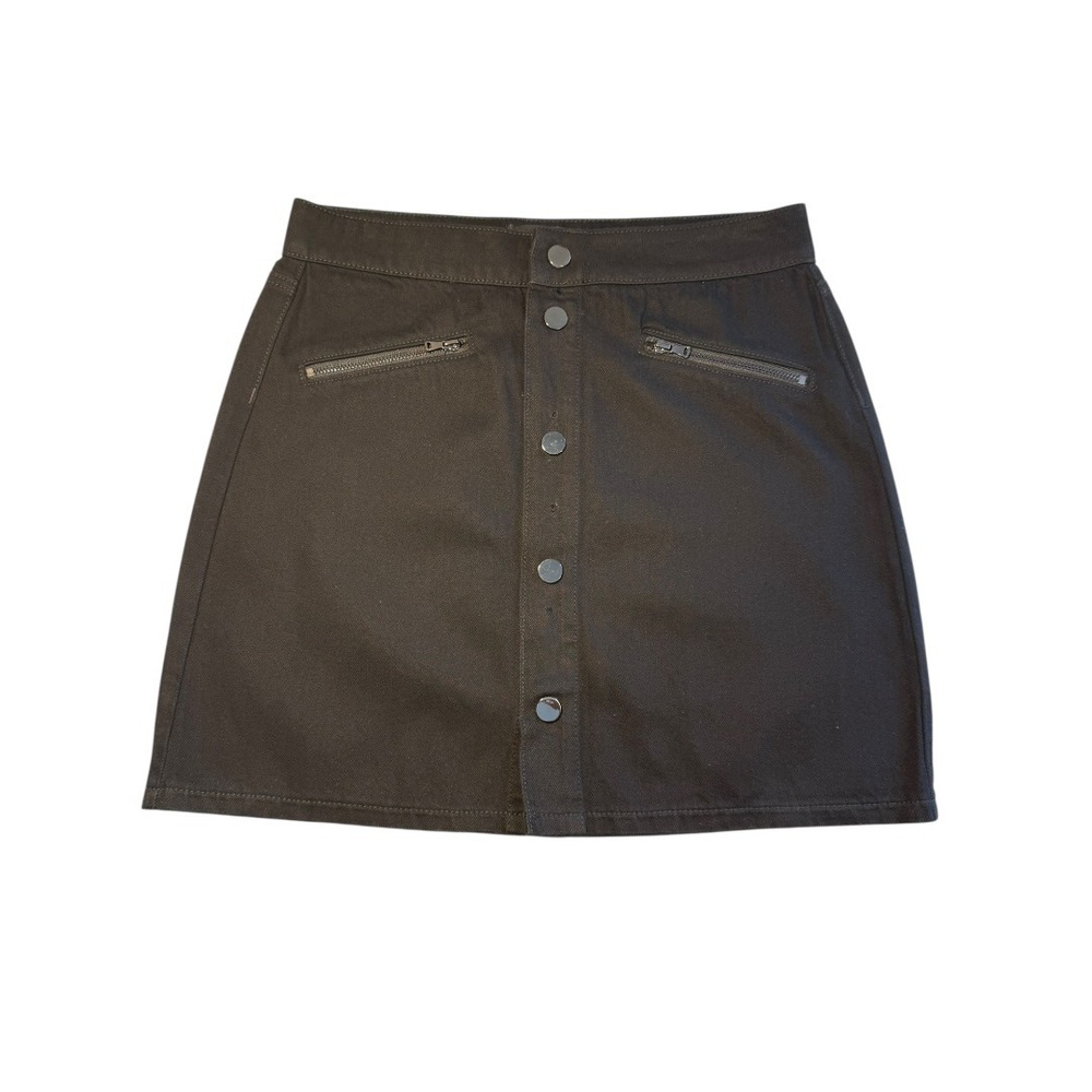 Paige Womens Black Denim Button‎ Front Mini Skirt Zipper Pockets Size 6 (28)